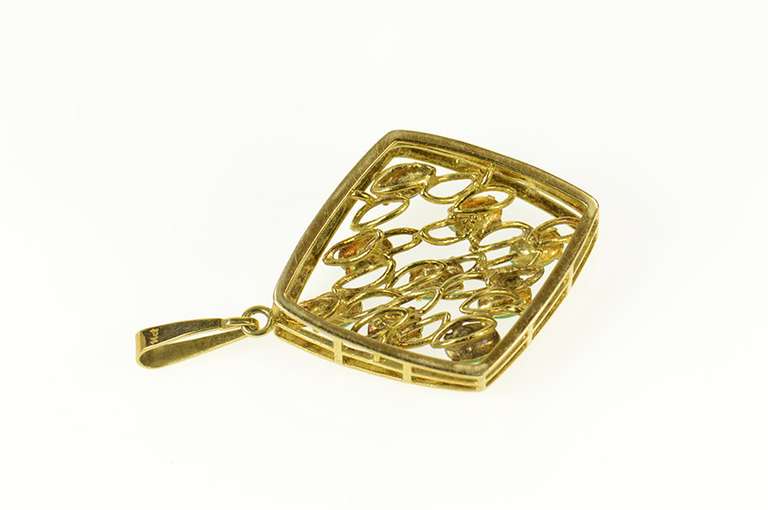 14K Yellow Gold 1960's Jade Ornate Squared Layered Look Pendant