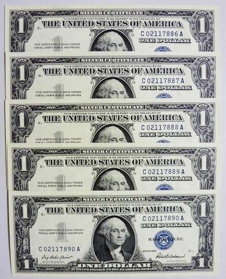 (5) Gem Crisp 1957 $1 Silver Certificates-Consecutive!