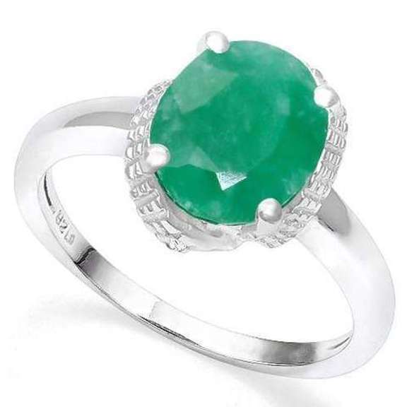 STERLING SILVER 3.45 CT ENHANCED GENUINE EMERALD & DIAMOND COCKTAIL RING