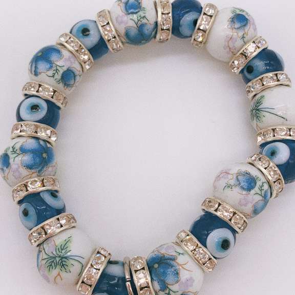 Hand Painted Porcelain & Evil Eye Bracelet
