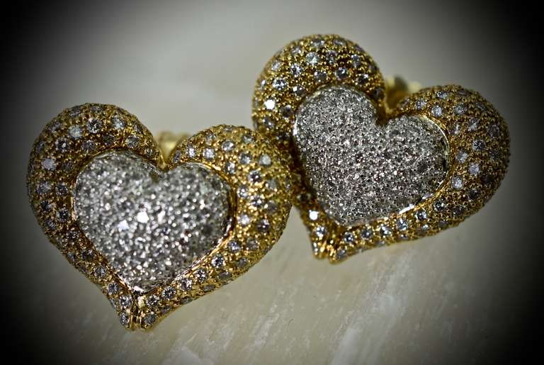 Stunning High-End 2-Tone 18K Heart Motif Diamond Earrings