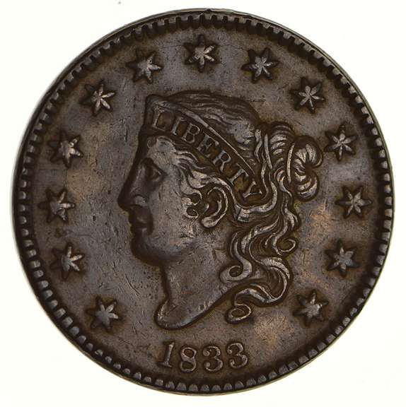 1833 Matron Head Large Cent - Near Uncirculated