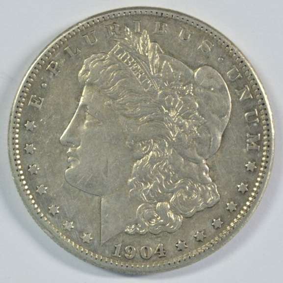 Reflective AU 1904-S Morgan Silver Dollar. Rare key date