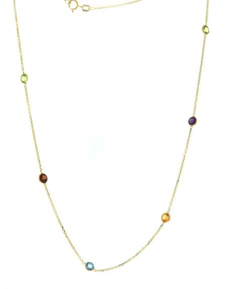 Fabulous Yellow Gold Multi Gem Station Necklace