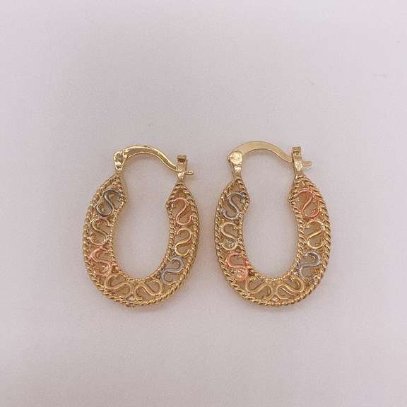 Fancy Italian 18kt Gold Plated Filigree Tricolor Hoop Earrings