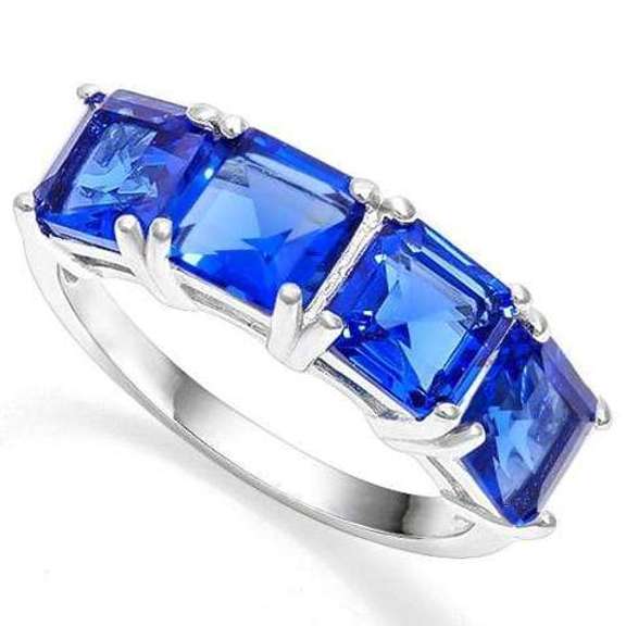 STERLING SILVER RING 6 MM PRINCESS CUT LAB TANZANITE WOMEN WEDDING RING BAND