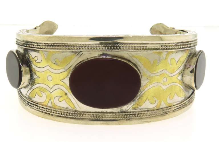 Turkmen Antique Silver Bracelet with Carnelians