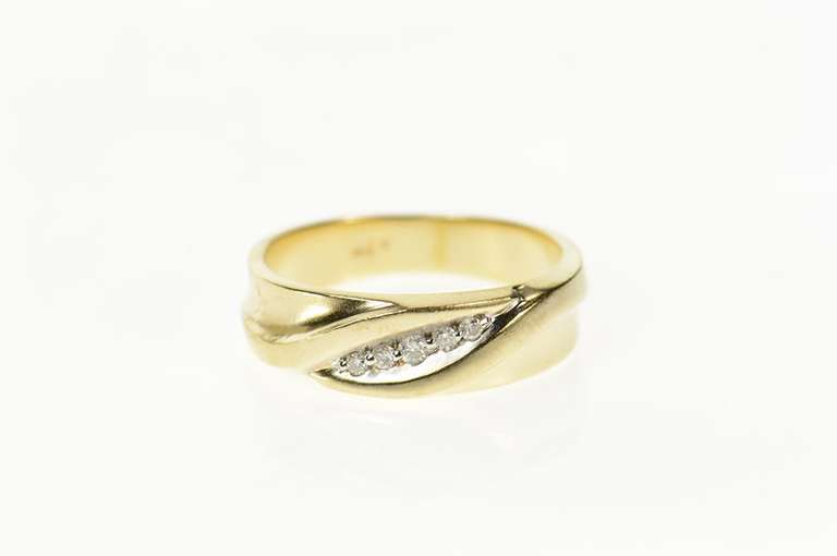 14K Yellow Gold Classic Diamond Grooved Wedding Band Ring