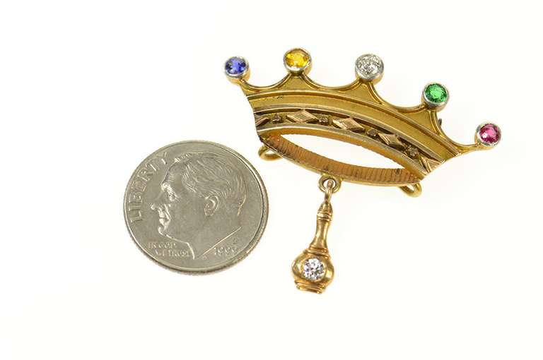 14K Yellow Gold Order of the Eastern Star Diamond Crown Pin/Brooch
