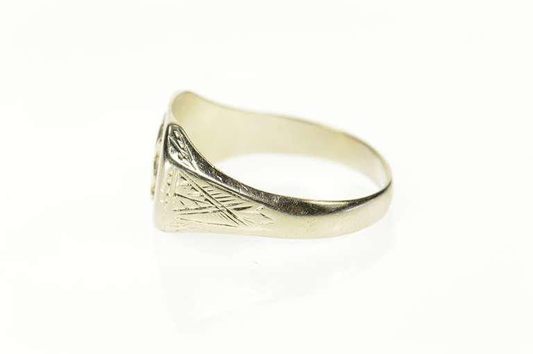 14K White Gold Masonic Compass Square Art Deco Men's Ring