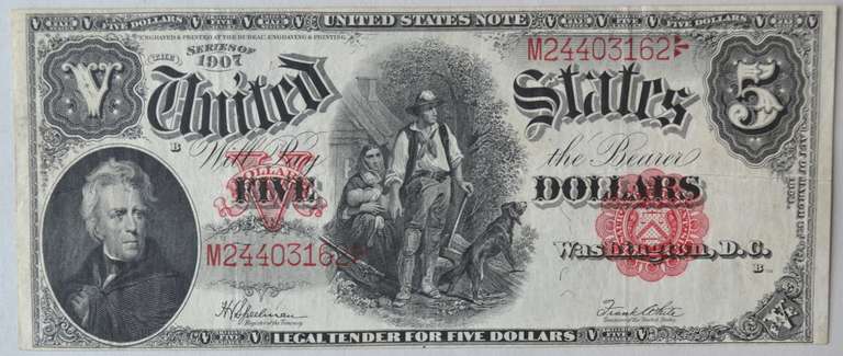 $ 5 Series 1907 Axeman US Note