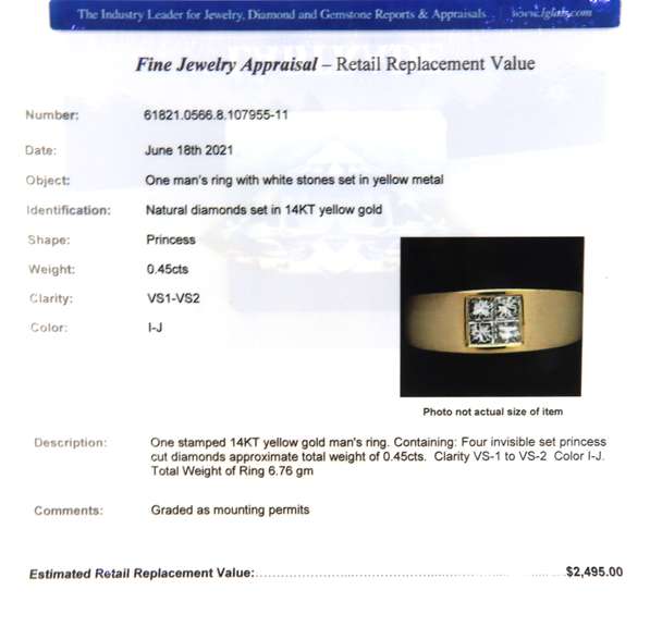 Attractive Yellow Gold Invisible Set Princess Cut Diamond Ring