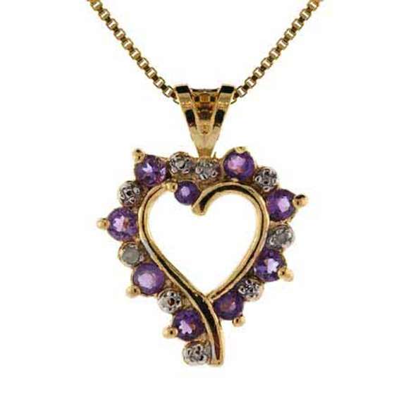18K Gold over Sterling Silver Amethyst & Diamond Accent Open Heart Necklace