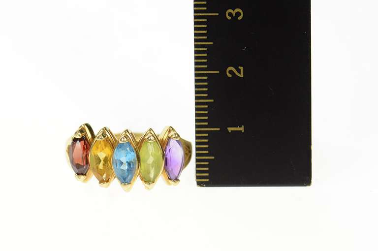 14K Yellow Gold Five Stone Amethyst Topaz Citrine Garnet Ring