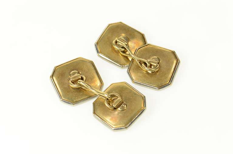 14K Yellow Gold Art Deco Mother of Pearl Seed Pearl Tuxedo Cuff Links