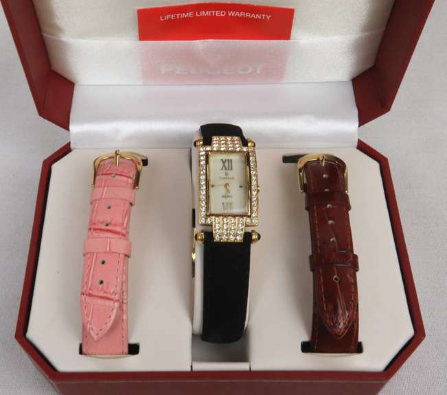 Peugot Gold Tone Interchangeable Strap Set Watch