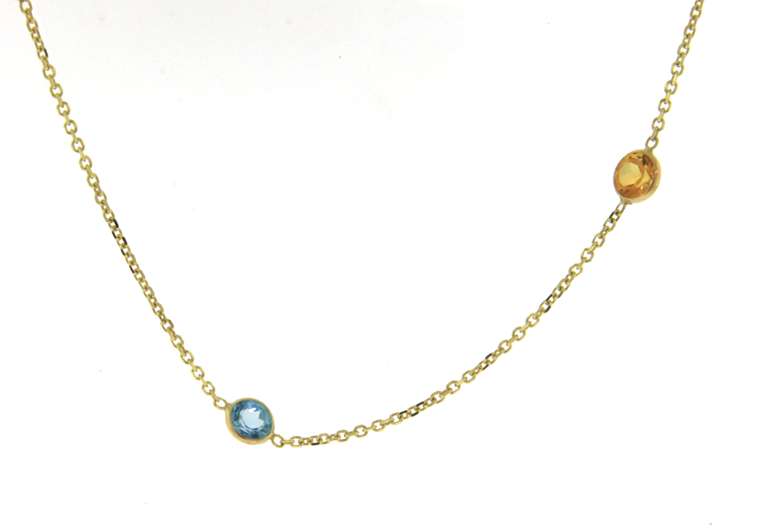 Fabulous Yellow Gold Multi Gem Station Necklace