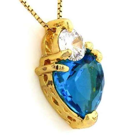 SOLITAIRE HEART SHAPE CREATED AQUAMARINE STONE GERMAN SILVER PENDANT CHARM