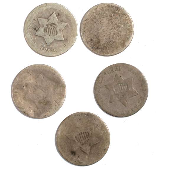 Five 3 Cent Silvers