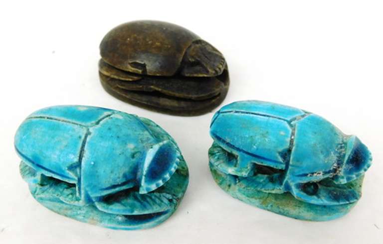 3 Vintage Egyptian Carved Stone Scarab Ink Stamps