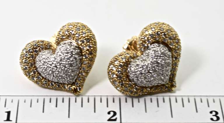Stunning High-End 2-Tone 18K Heart Motif Diamond Earrings