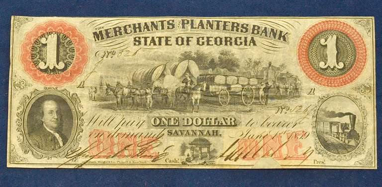 Vivid $1 Merchants and Planters State of Georgia Obsolete