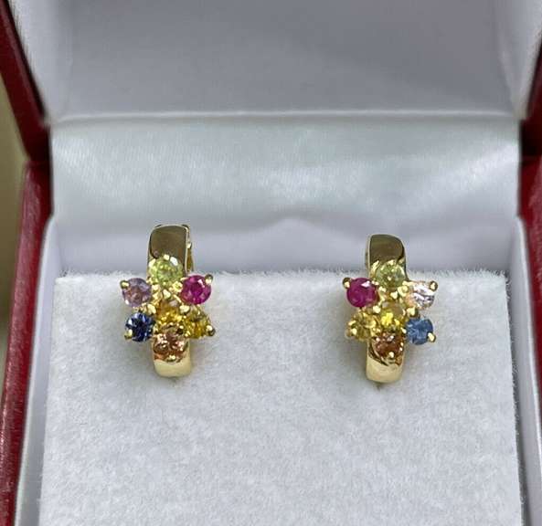 Adorable 14kt Yellow Gold & Sapphire Hoop Earrings