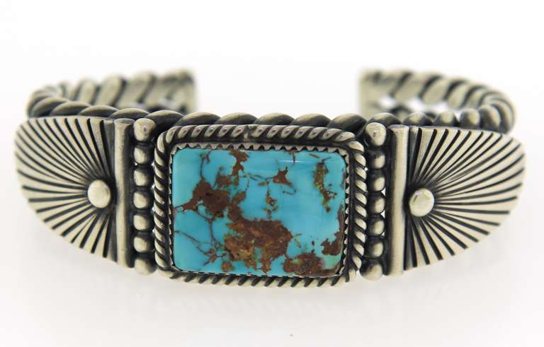 Vintage Turquoise Cuff Bangle in Sterling Silver