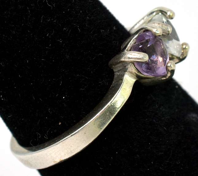 Adorable Heart-Cut Amethyst & CZ Ring in Sterling Silver