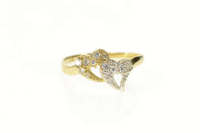 10K Yellow Gold Two Tone Pave Diamond Heart Love Promise Ring