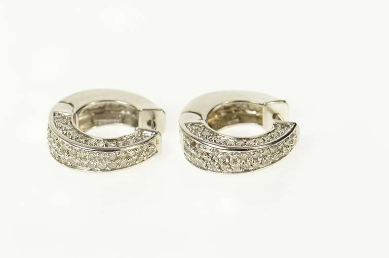 14K White Gold Pave Diamond Squared Statement Hoop Earrings