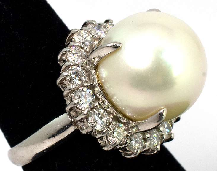Colossal 14mm Pearl & Diamond Ring in Platinum