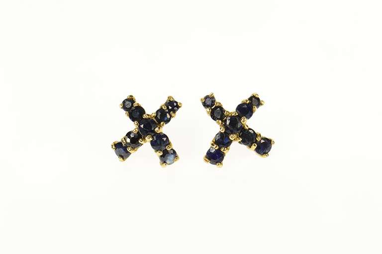 10K Yellow Gold Sapphire Rounded Criss Cross X Stud Earrings
