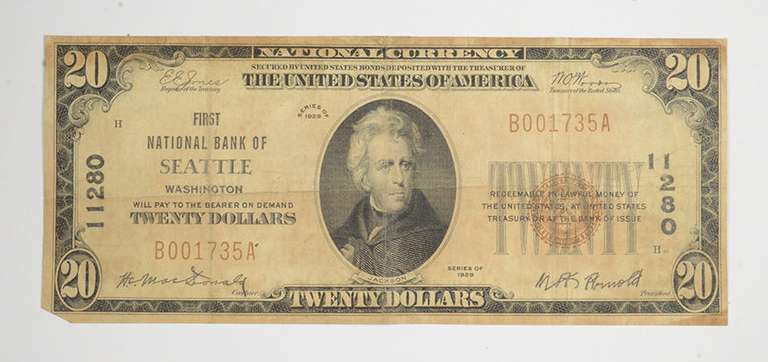 1929 $20 Seattle, Washington United States National Currency