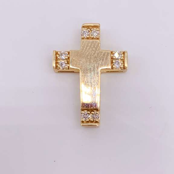 14kt Solid Yellow Gold & Diamond Cross Pendant
