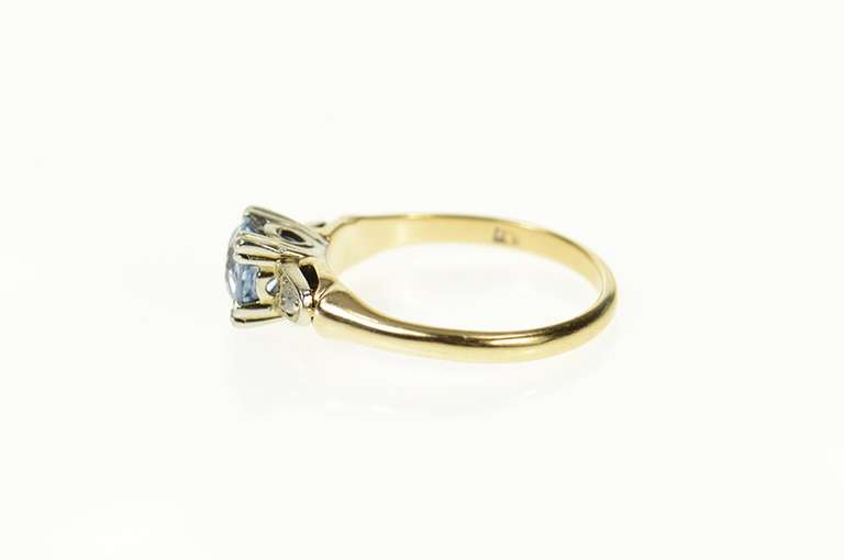 14K Yellow Gold 1940's Blue Topaz CZ Accent Statement Ring
