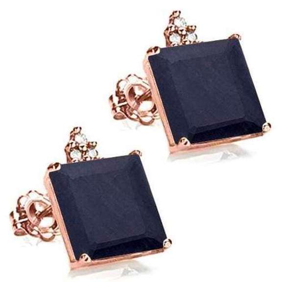 SOLID 10KT ROSE GOLD SQUARE SHAPE 2.50CT MIDNIGHT BLUE SAPPHIRE AND 6 DIAMONDS EARRINGS STUD