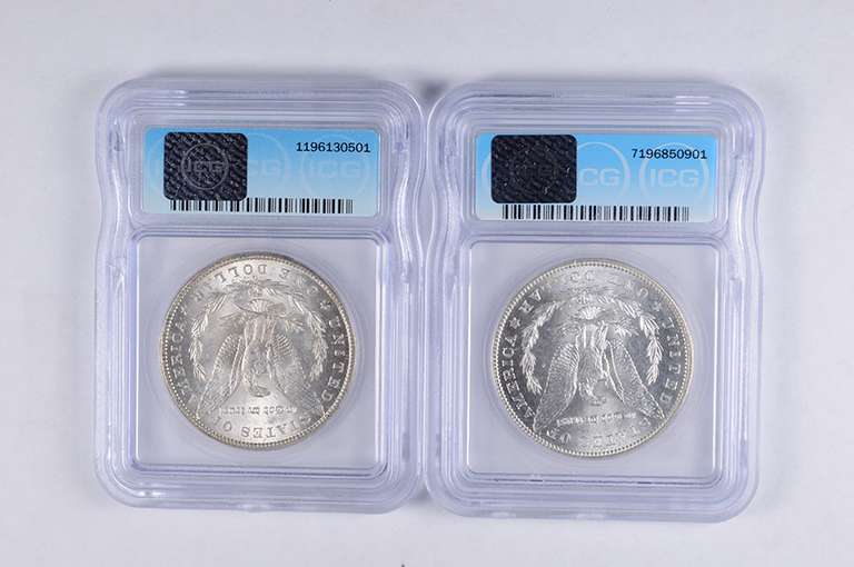 Lot (2) MS66 1899-O & 1902-O Morgan Silver Dollars - Graded ICG