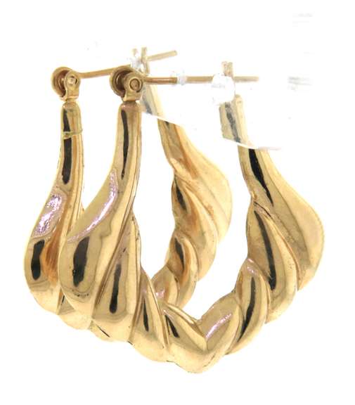 Elegant 14kt YG High Polish Ribbed Hoop Earrings