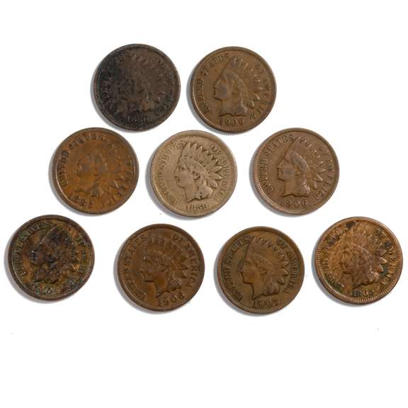 9 Part to Full Liberty Indian Head Cents
