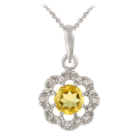 Sterling Silver Citrine & Diamond Accent Flower Pendant