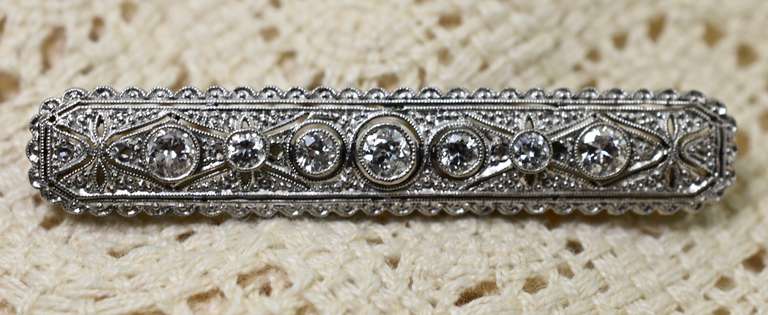 Stunning Antique Platinum & Diamond Bar Pin