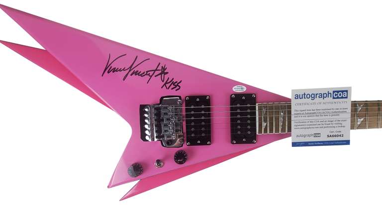 KISS Vinnie Vincent Autographed Signed Double Flying V Guitar ACOA