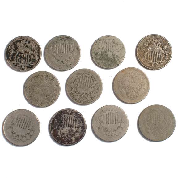 11 Shield Nickels