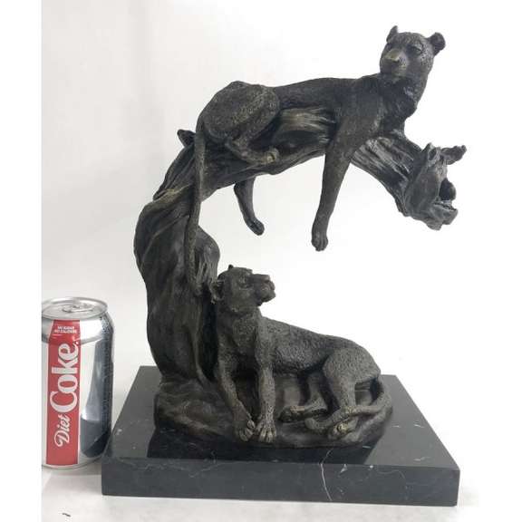 Wildlife African Lion and Baby Bust Bronze Sculpture