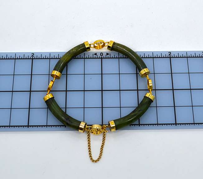 Vintage Gold Plated Jade Bracelet With Chinese Symbol Links