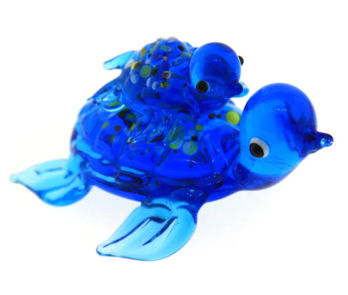 Art Glass Turtle with Baby Handblown Animal Figurine