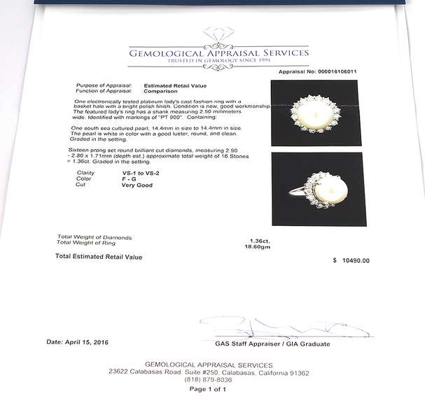 Colossal 14mm Pearl & Diamond Ring in Platinum