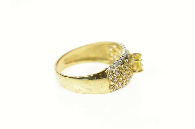 10K Yellow Gold Round Citrine Diamond Lattice Statement Ring