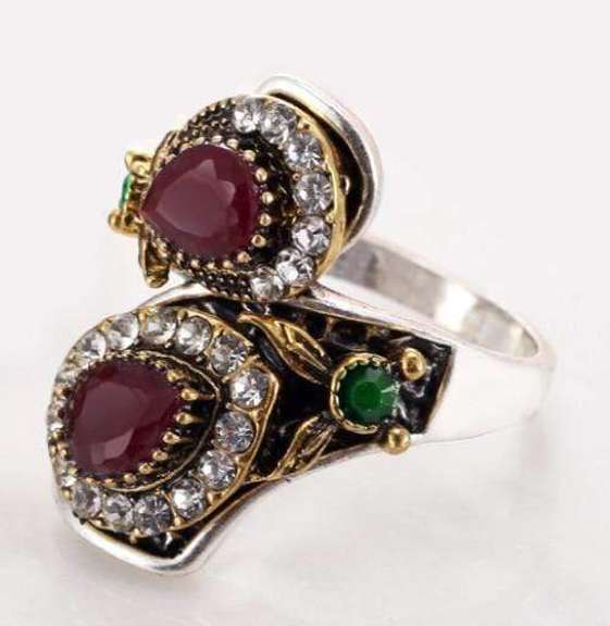 CREATED RUBY & EMERALD GERMAN SILVER RING